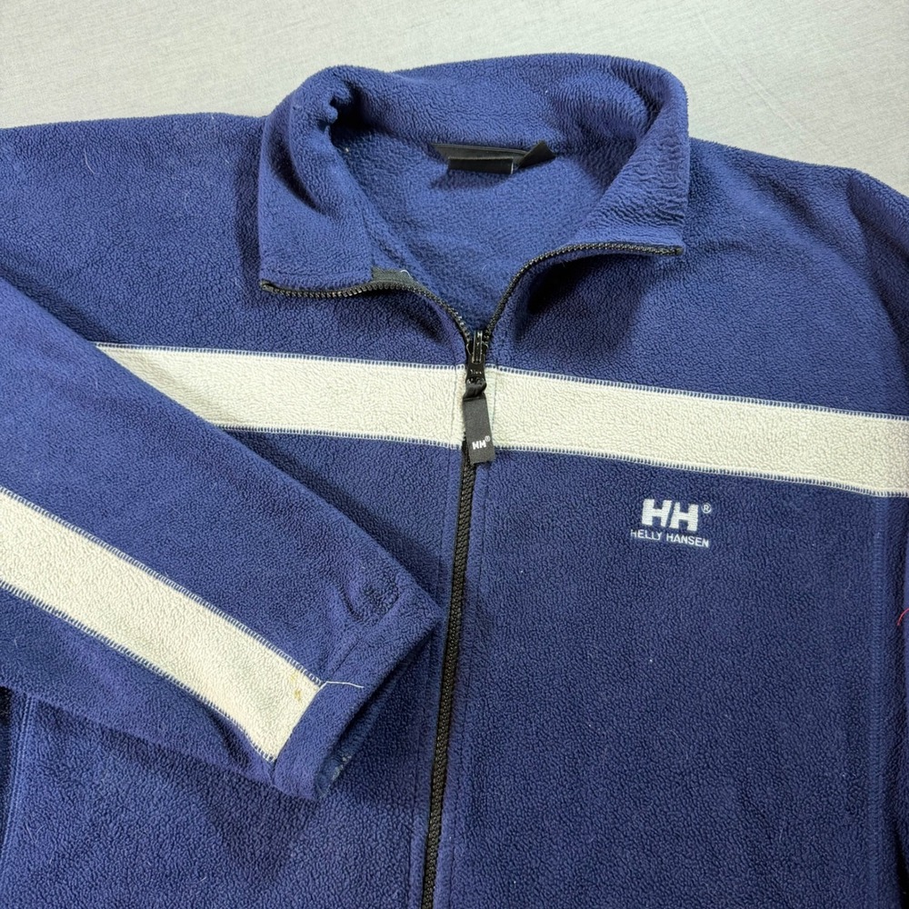 Helly Hansen Fleece Jacket Mens Large Blue Good Full Zip Stripe 2281